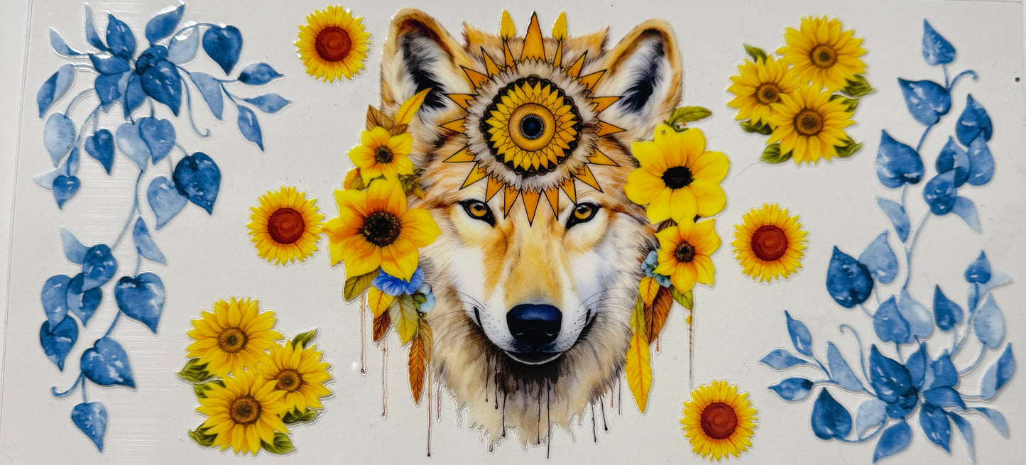 WOLF SUNFLOWERS BLUE FLOWERS