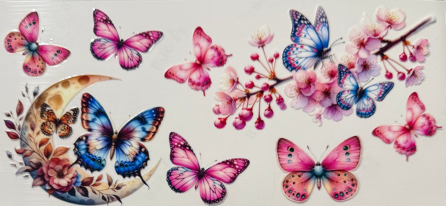 PINK BUTTERFLIES AND MOON