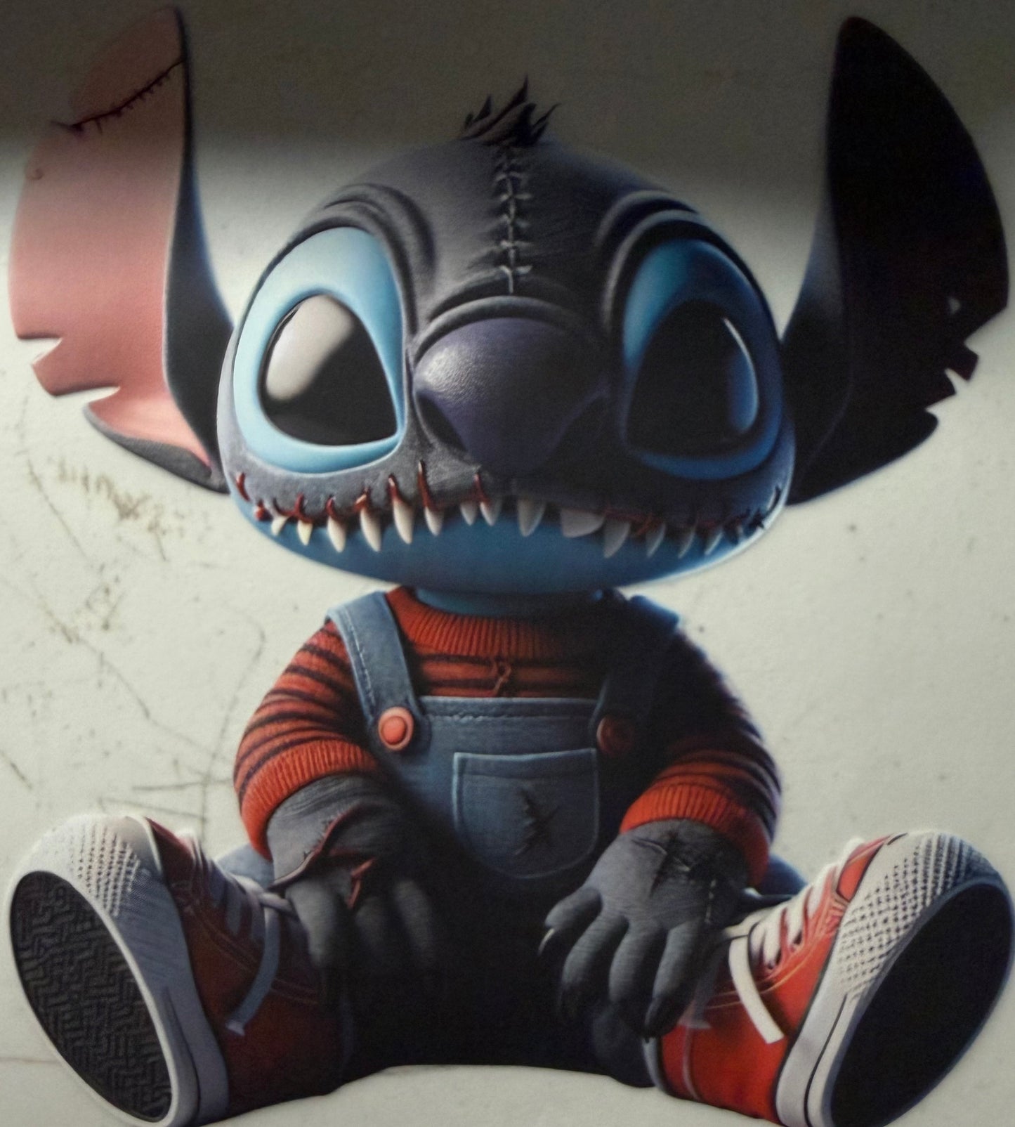 BLUE ALIEN OVERALLS AND RED SHOES