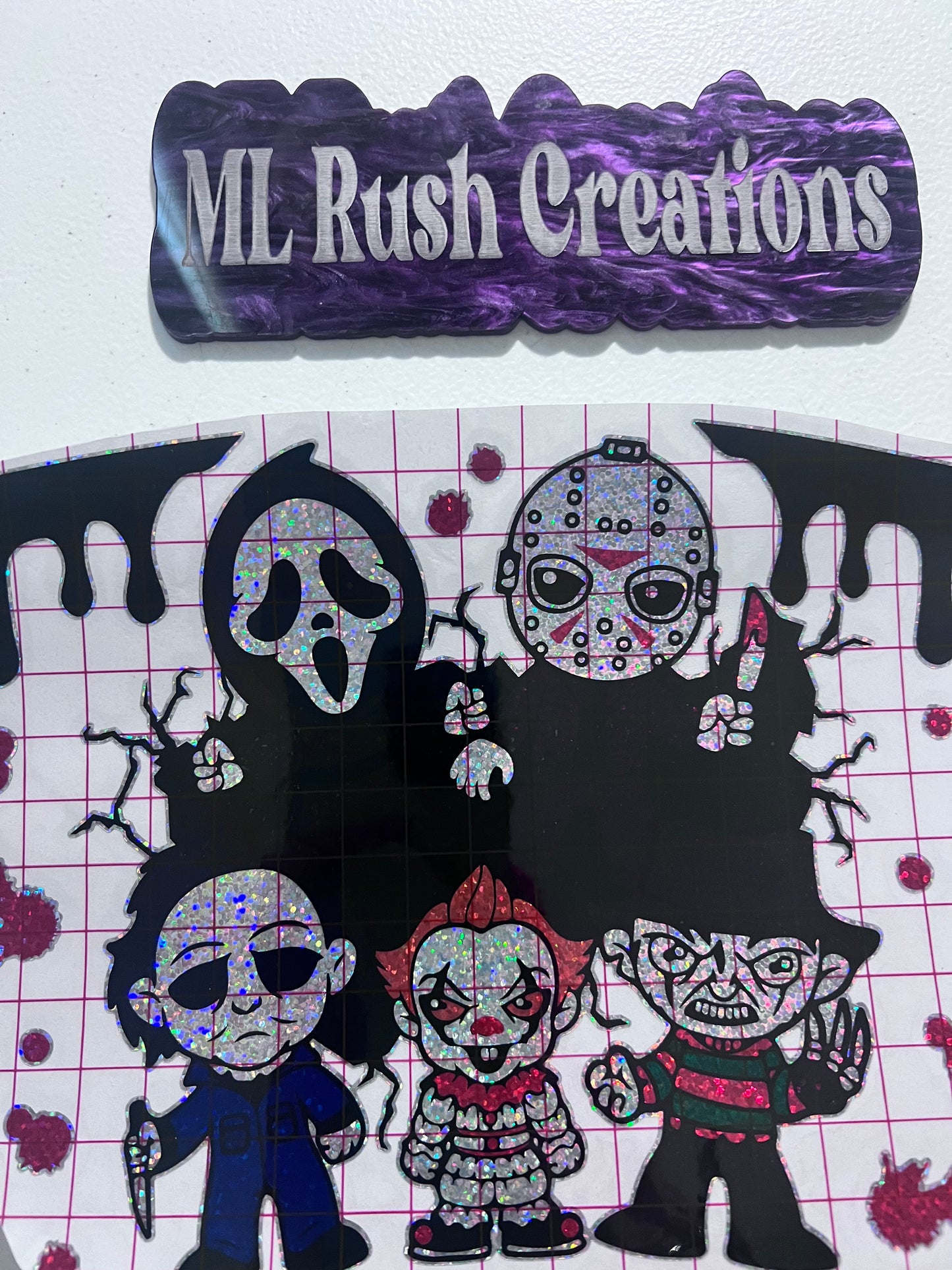 Horror Characters Black Blood Drip Glitter Vinyl Cold Cup