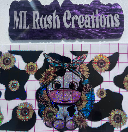 Cow Glitter Vinyl  With Lid