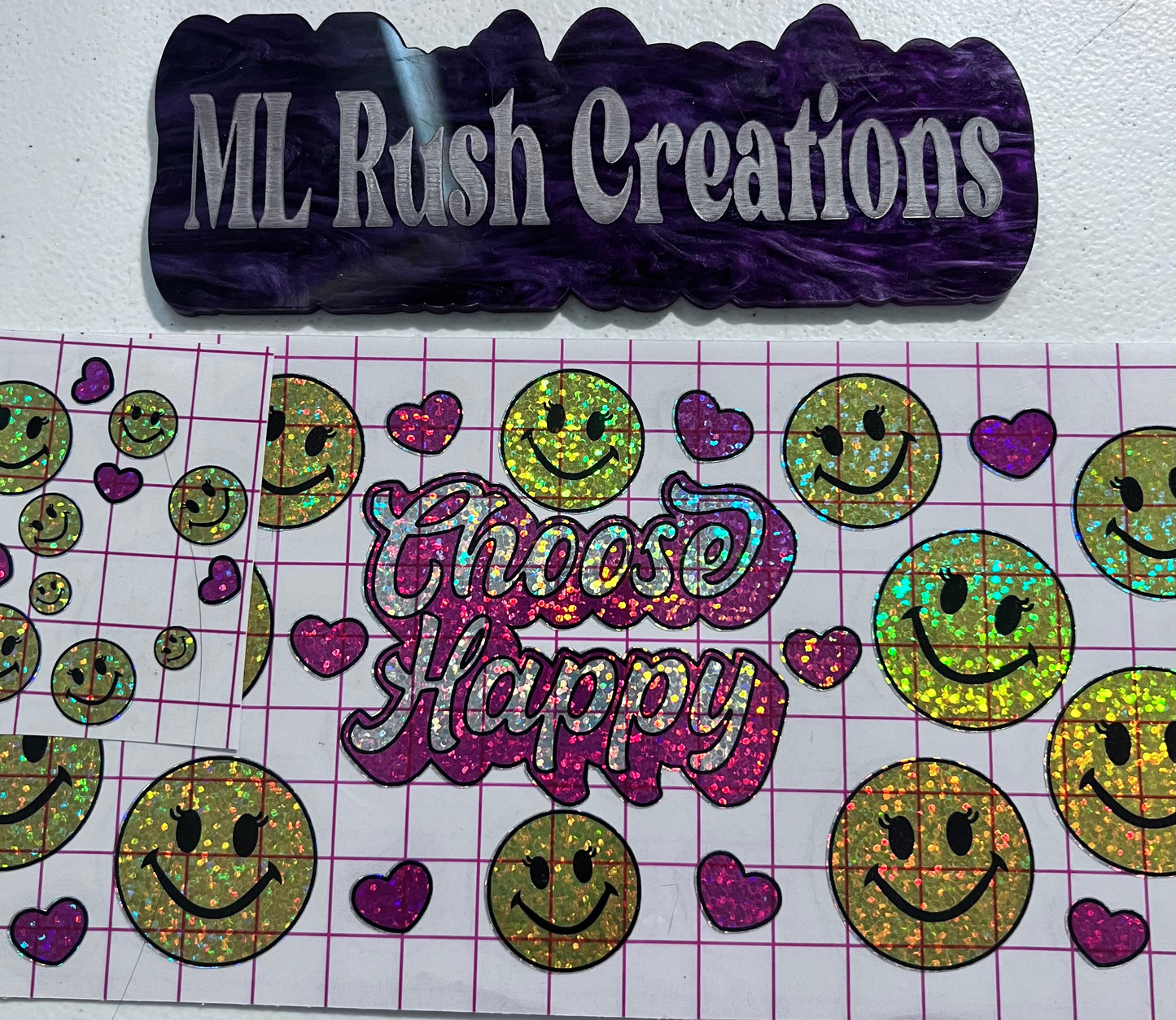Choose Happy Glitter Vinyl With Lid Topper