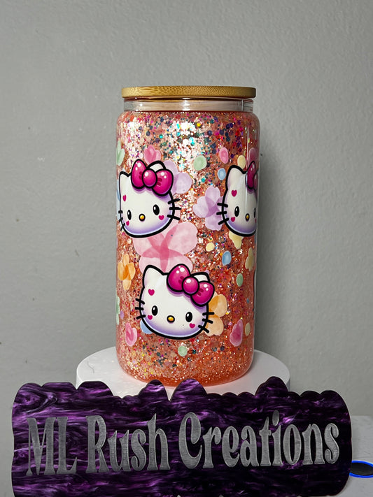 Ready to Ship 16oz Glass Snow globe Cup – Bamboo Lid Included