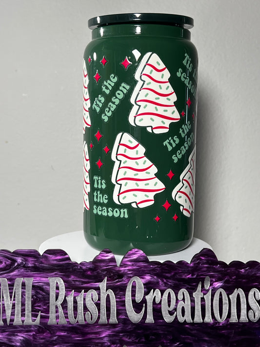 Ready to Ship 16oz Hunter Green Glass – Christmas Tree Cake Decal