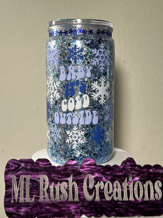 Ready to Ship 16oz Acrylic Snow Globe Cup – “Baby It’s Cold Outside” Decal + Designed Lid
