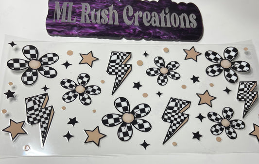 Checkered Lightning, Flowers & Tan Stars Decal
