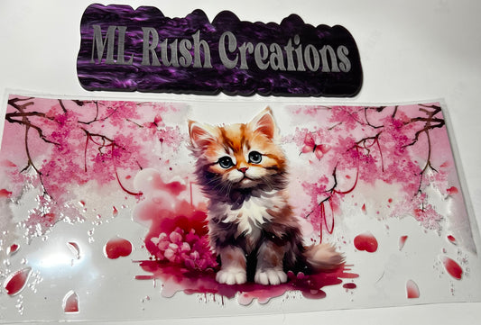 Orange and White Kitten with Pink Trees  Decal