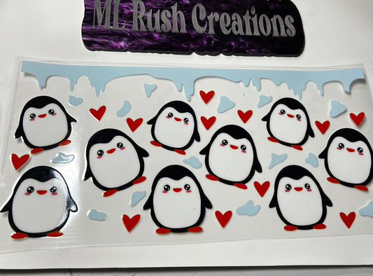 Penguins with Blue Snow Drip Top Hearts Decal
