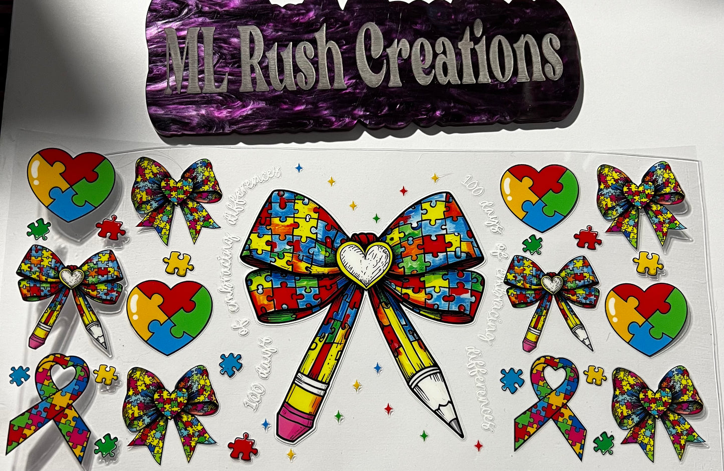 Puzzle Bows Hearts Pencil Decal