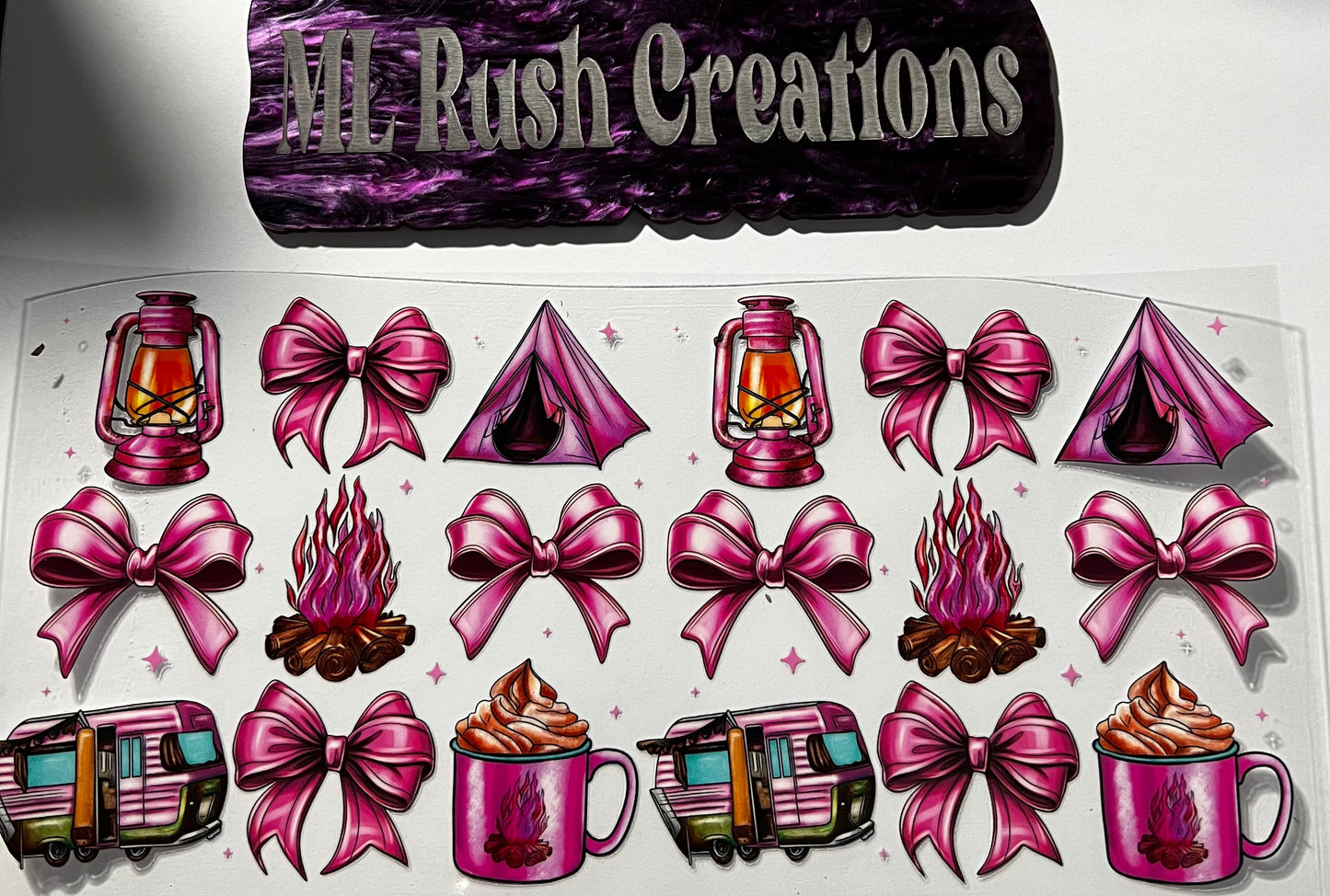 Pink Camping Bows Decal