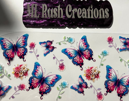 Butterflys Flowers Pink and Blue Decal