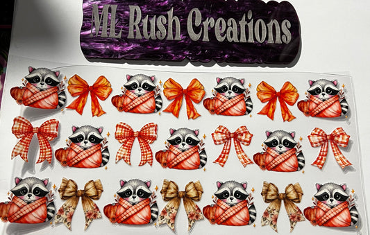 Raccoons Pumpkins Bows Decal