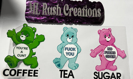 Coffee Tea Sugar Swear Bear Decal