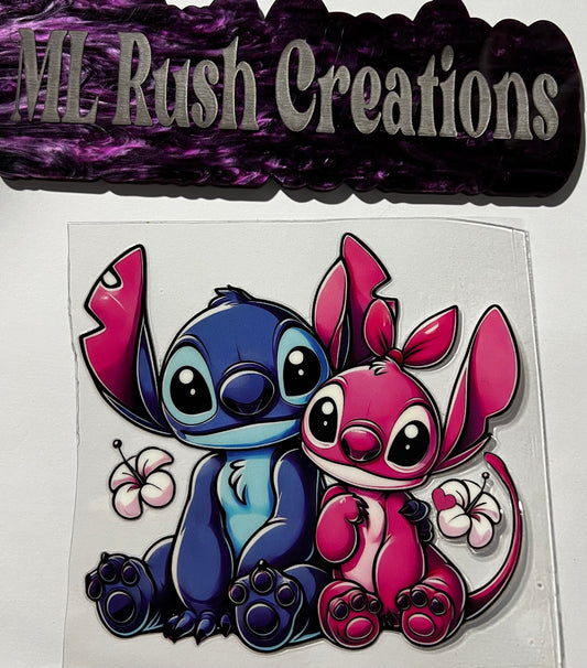 Blue Alien Pink Alien Flowers Decal
