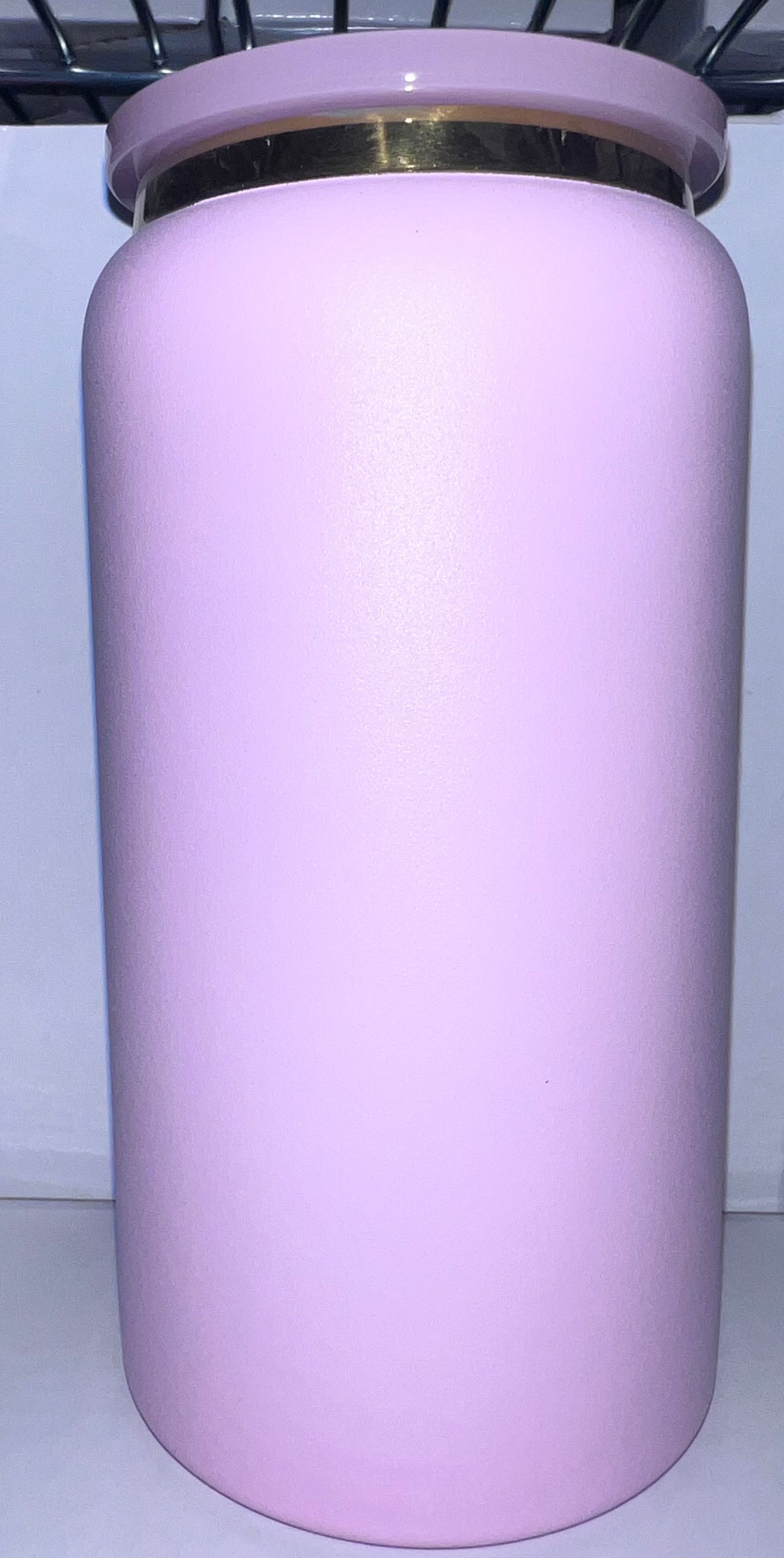 16oz Stainless Steel Light Pink With Gold Rim