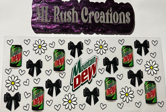 MOUNTAIN DEWS BLACK BOWS WHITE FLOWERS