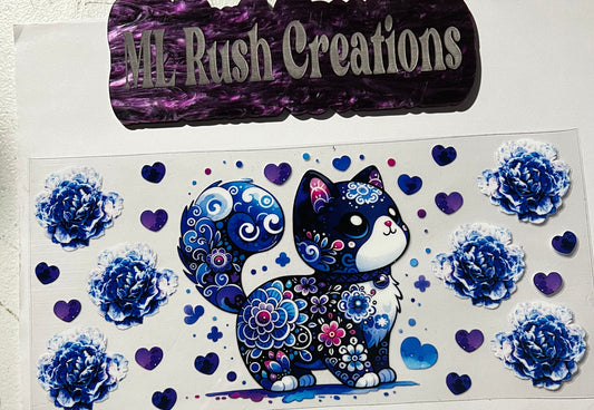 BLUE CAT WITH BLUE FLOWERS