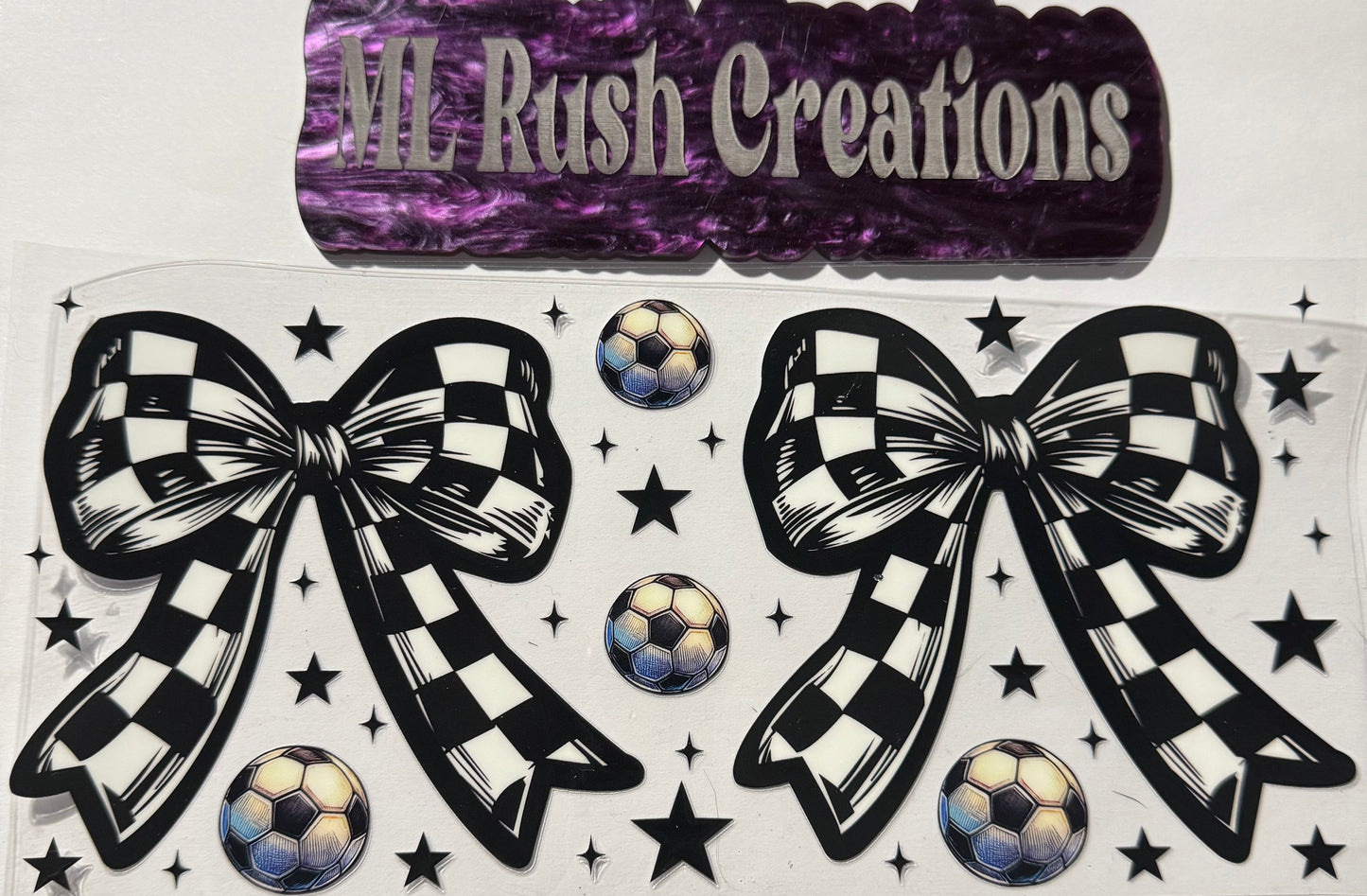 BLACK AND WHITE BOWS SOCCER BALLS STARS