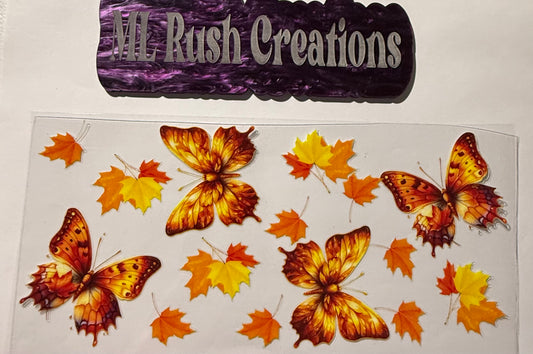RED ORANGE YELLOW LEAVES BUTTERFLIES