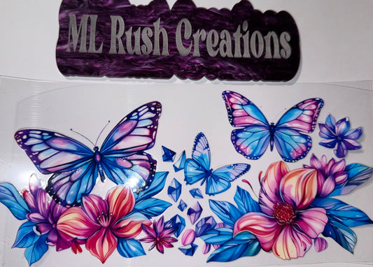 BLUE PINK PURPLE BUTTERFLIES FLOWERS