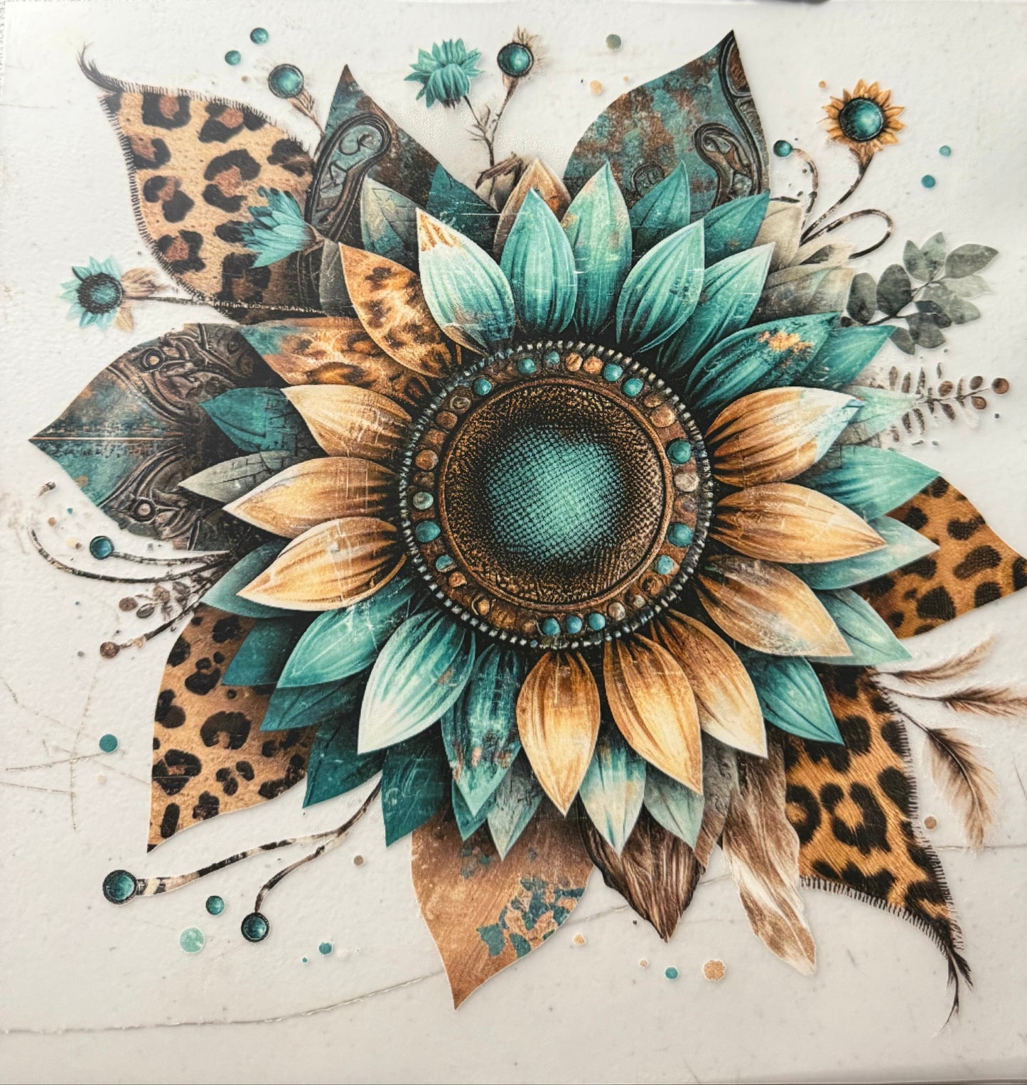 SUNFLOWER LEOPARD TEAL CREAM