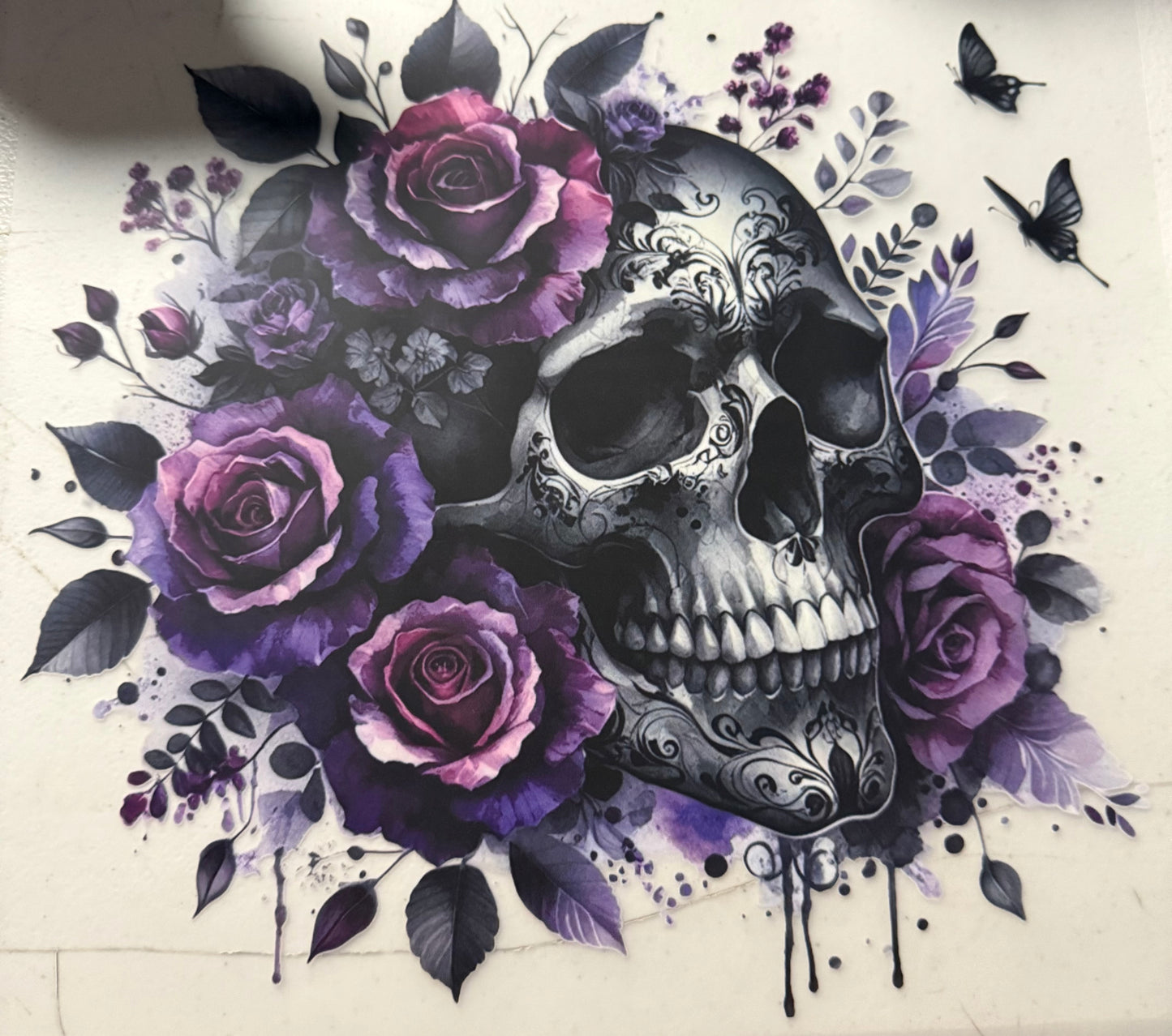 SKULL WITH PURPLE FLOWERS
