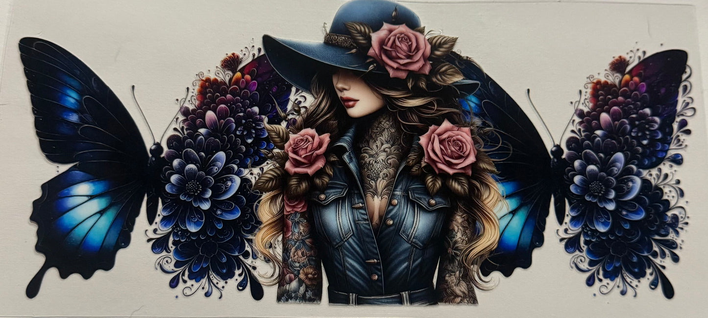 TATTOO GIRL BLUE BUTTERFLIES