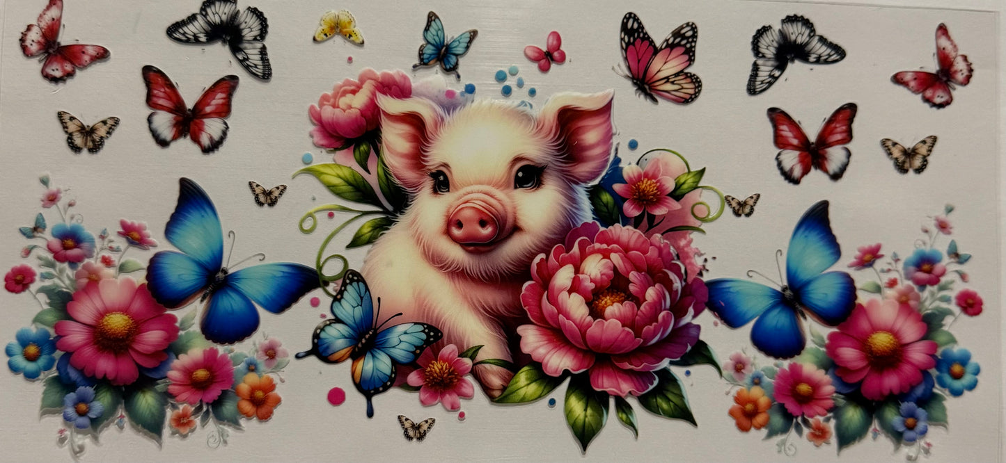 PIG WITH FLOWERS AND BUTTERFLIES