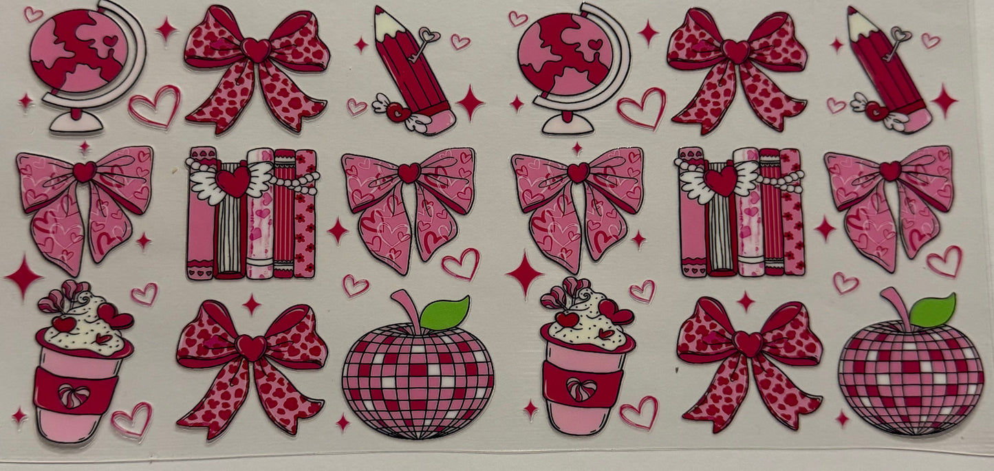 TEACHER BOWS APPLES PENCILS PINK AND RED