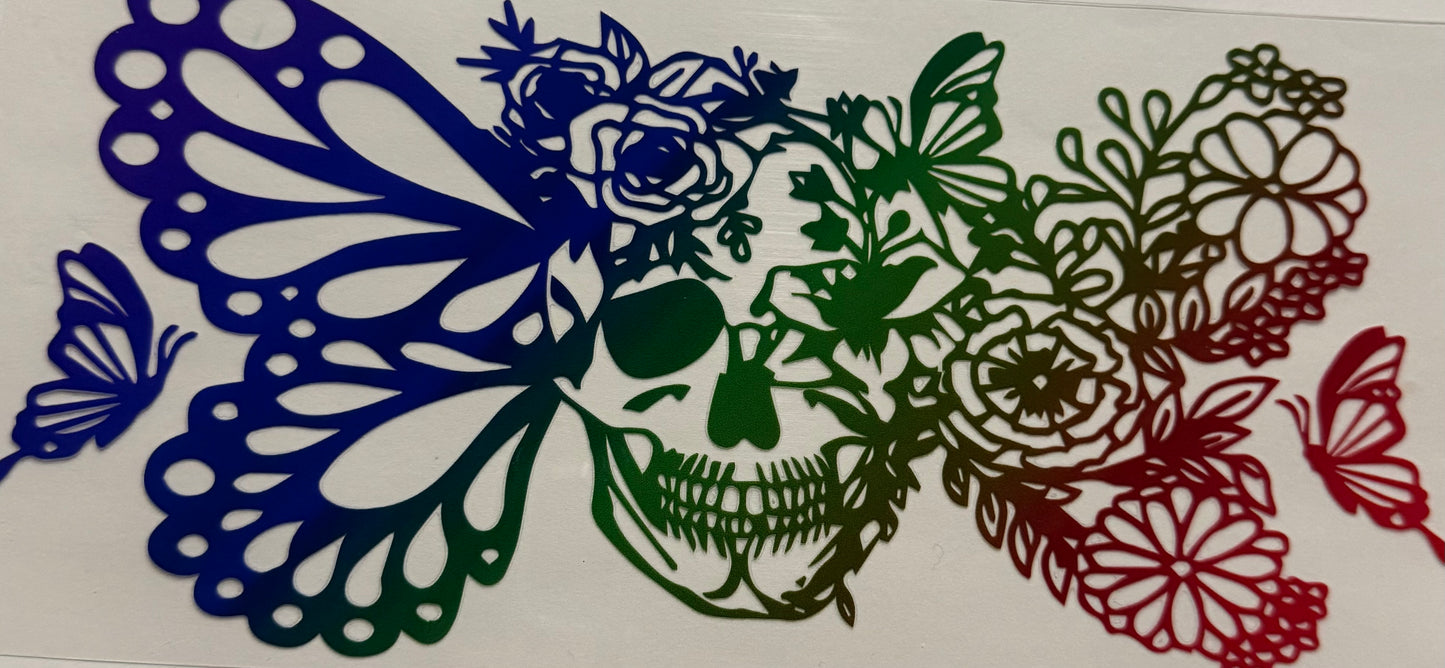 SKULL AND BUTTERFLY WITH FLOWERS