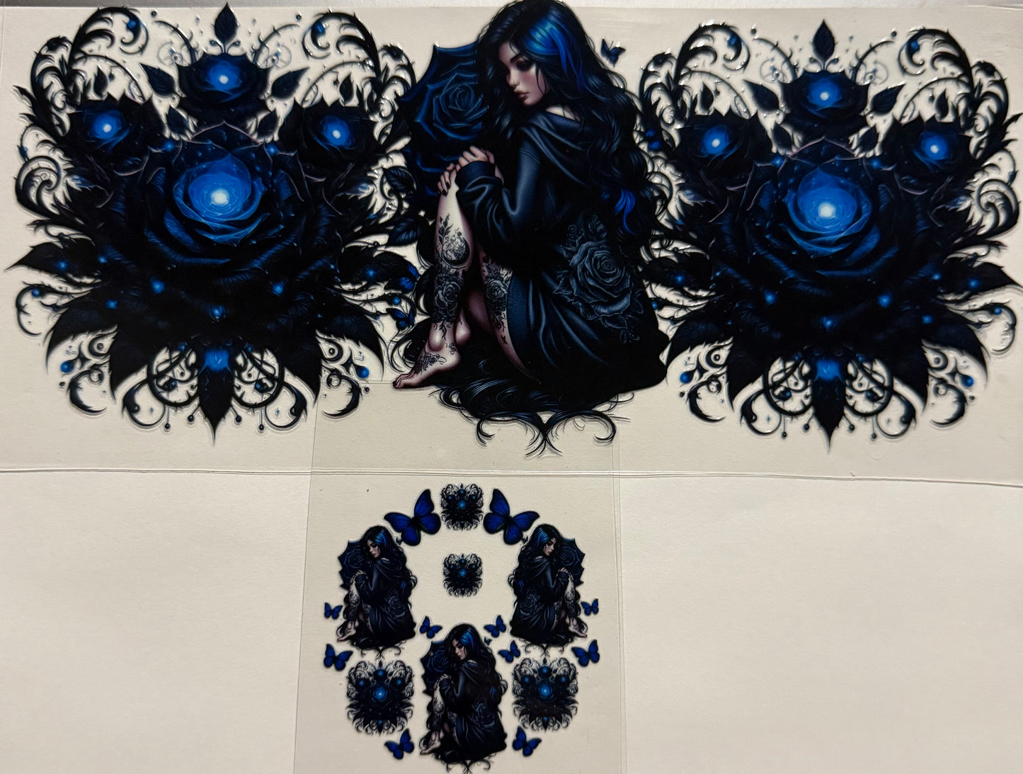 GIRL WITH BLUE FLOWERS AND LID OR BOTTOM OF CUP