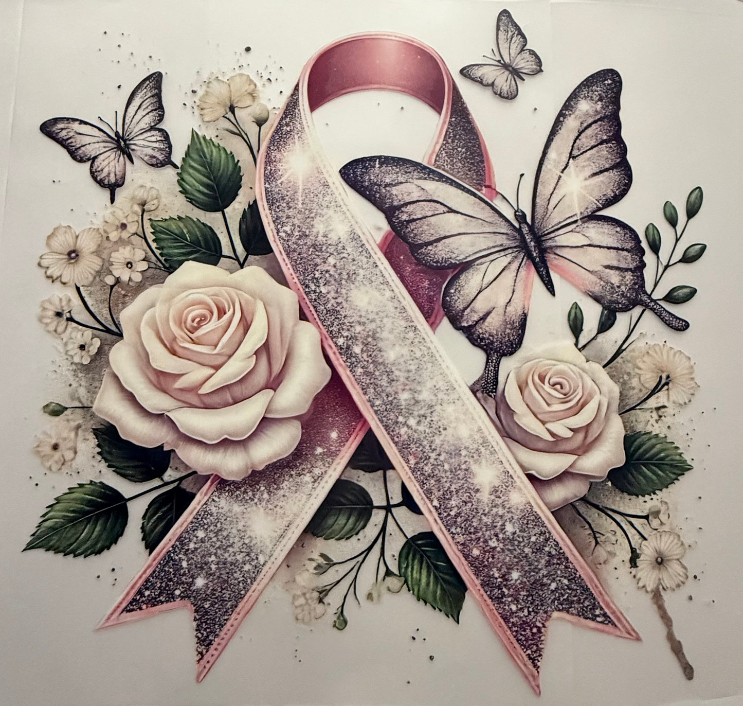 PINK GLITTER RIBBON ROSE BUTTERFLY