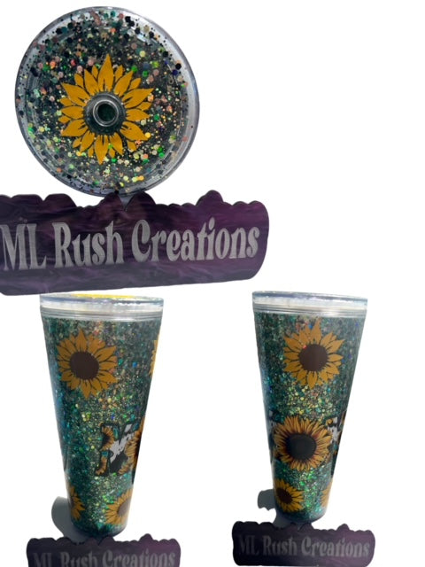 24oz Sunflower Glitter Snow Globe Tumbler