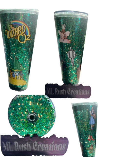 24oz Glitter Snow Globe Wizard Tumbler