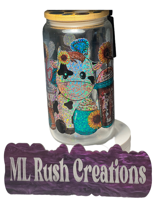 Cow glitter 16oz Libby