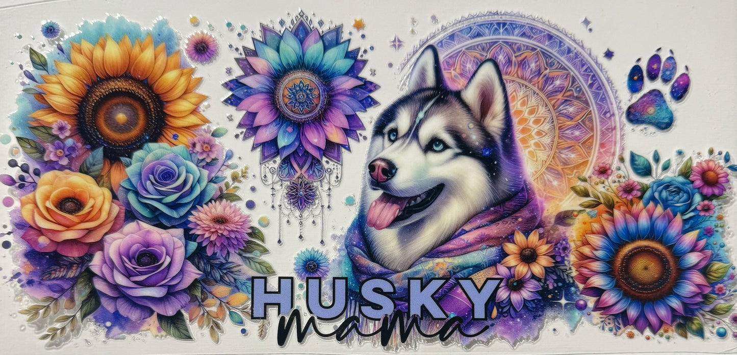 HUSKY WITH SUNFLOWERS COLORFUL