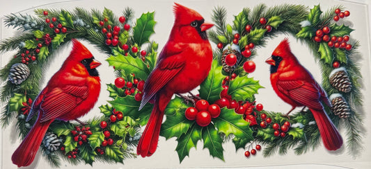 RED CARDNIALS WITH WREATHS