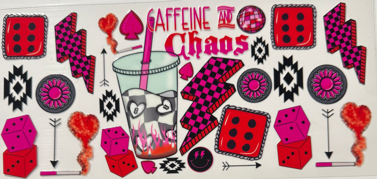 CAFFINE AND CHAOS DICE PINK RED