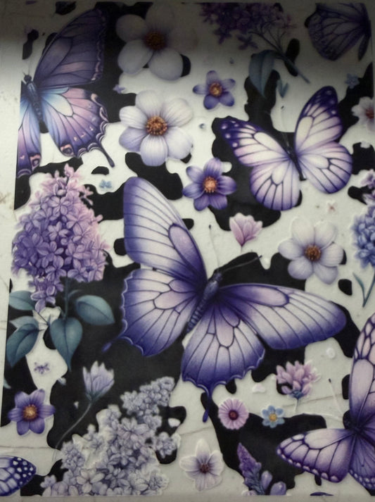 PURPLE BUTTERFLIES WHITE FLOWERS
