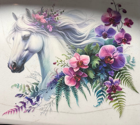 WHITE HORSE WITH FLOWERS