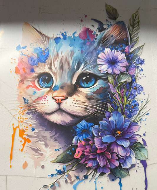 WHITE CAT WITH FLOWERS