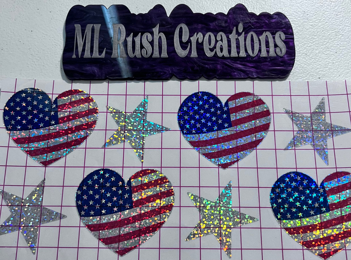Glitter Flag Hearts With  Stars Vinyl