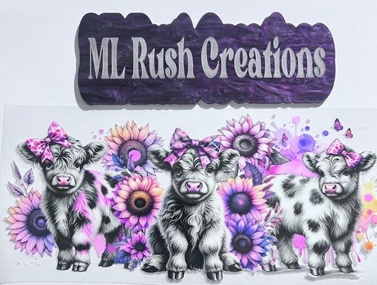 HYLAND COWS PINK FLOWERS