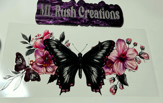 Black Butterfly with Flowers  Decal