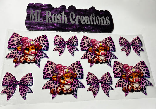 Highland Cow with Cheetah Print Pink Bows Decal