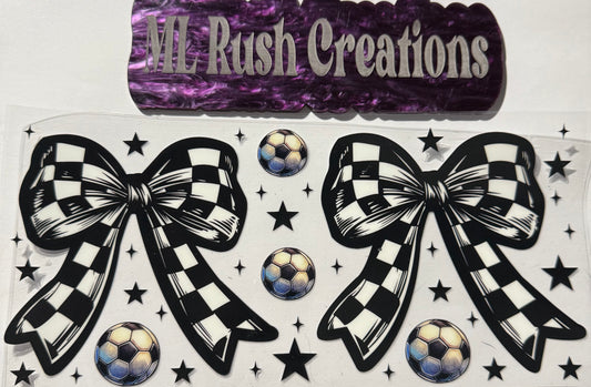 BLACK AND WHITE BOWS SOCCER BALLS STARS
