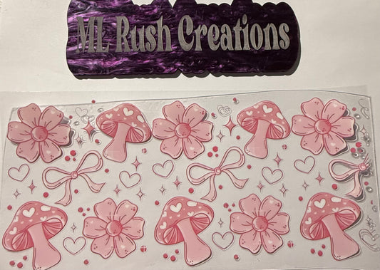 PINK FLOWERS MUSHROOMS BOWS HEARTS