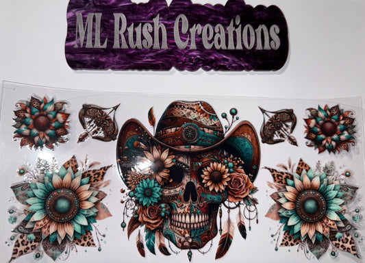 SKULL WESTERN WITH SUNFLOWERS