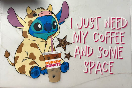 I JUST NEED MY COFFEE BLUE ALIEN COW