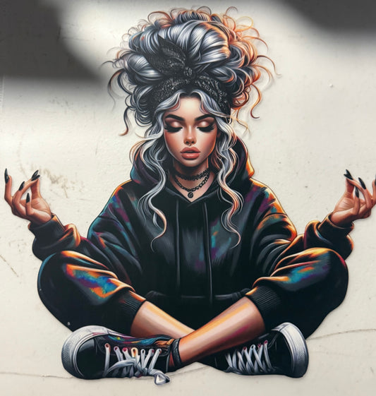 GIRL WITH BLACK HOODIE AND BUN IN HAIR